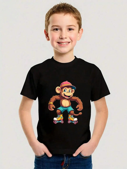 Unisex Summer Cartoon Monkey Cotton Graphic Tee