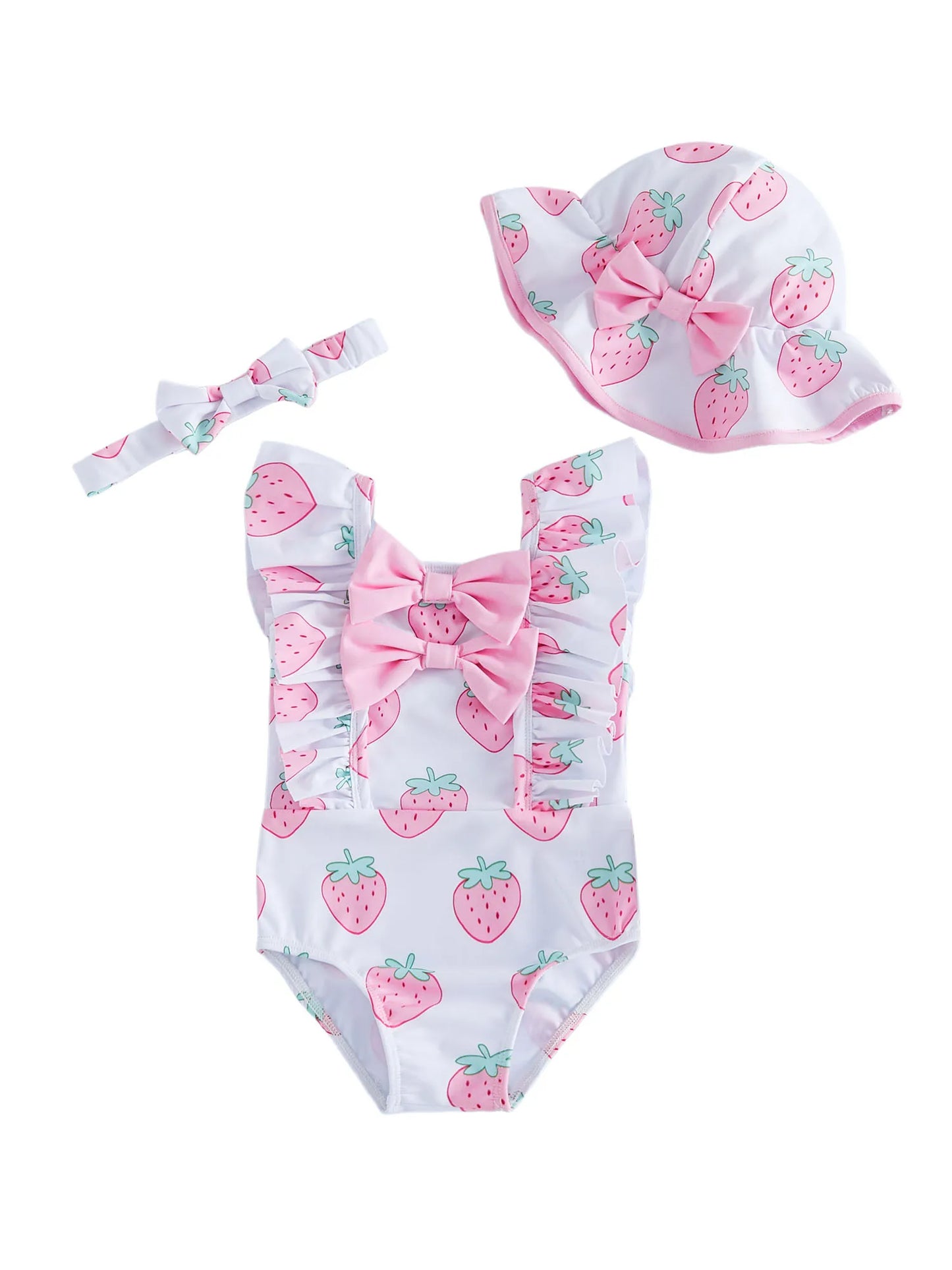 Baby Girls Ruffle Trim Swimsuit With Floral Print Beach Set