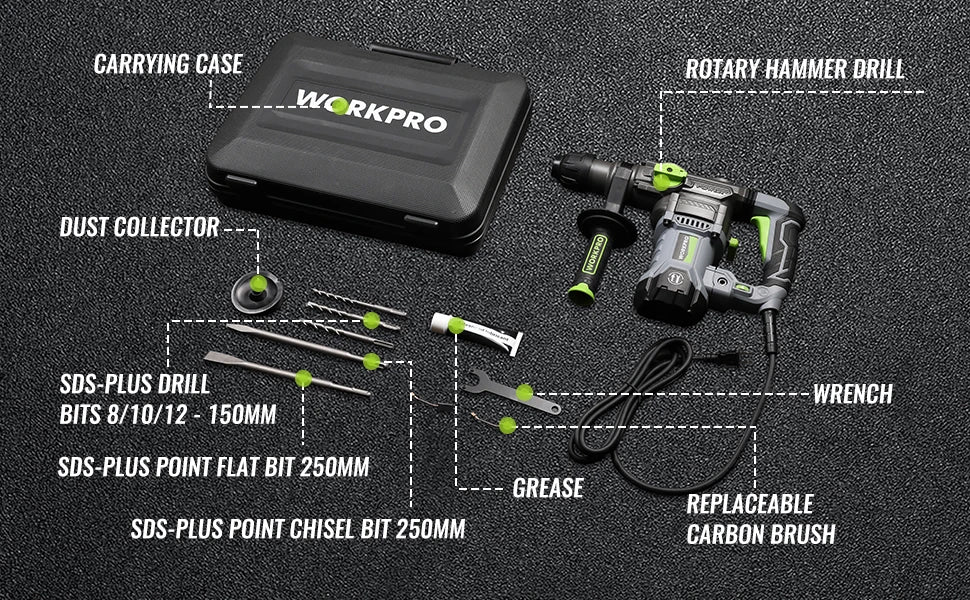 WORKPRO Heavy Duty Rotary Hammer Drill for Concrete