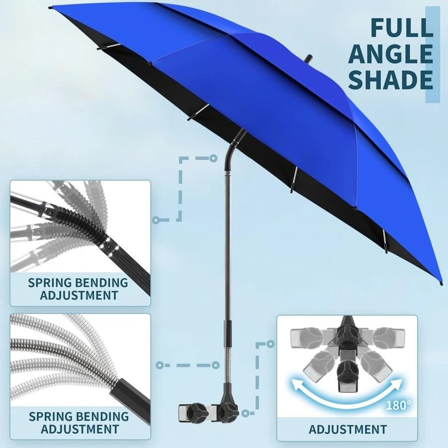 Double Canopy Beach Umbrella With Clamp Clip UPF50 360 Degree Adjustable