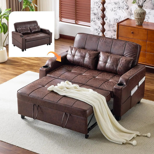 Rustic Futon Sofa Bed Convertible Loveseat With USB Ports
