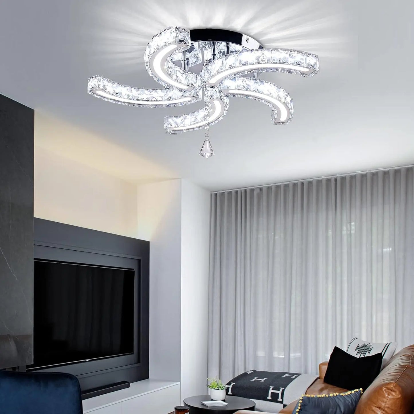 FRIXCHUR Modern Crystal Chandeliers LED Ceiling Light Fixtures Stainless Steel