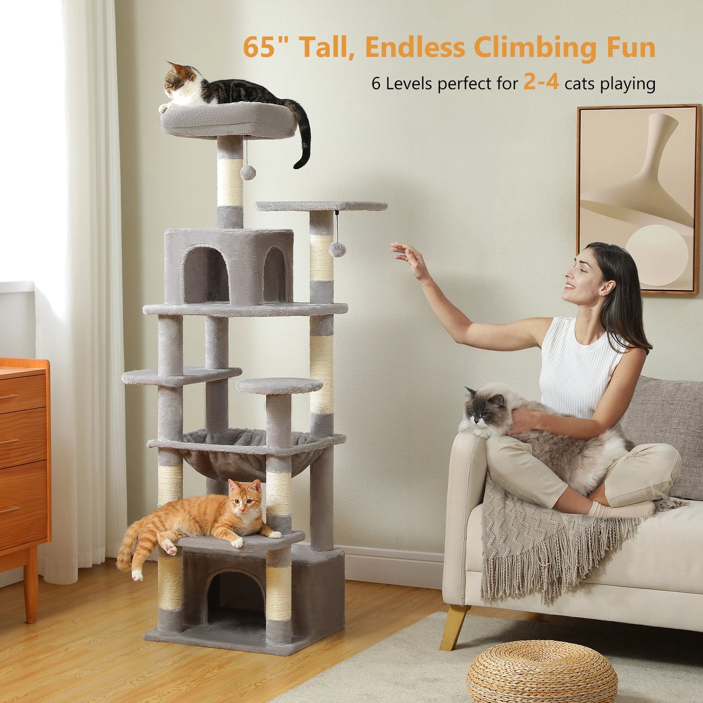 PAWZ Road Cat Tree Tower With Sisal Scratching Posts Hammock