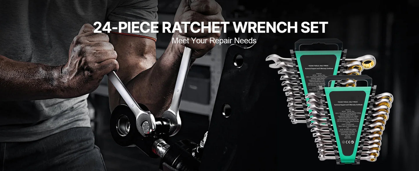 SucceBuy Ratcheting Wrench Set CRV Steel With Organizer SAE Metric