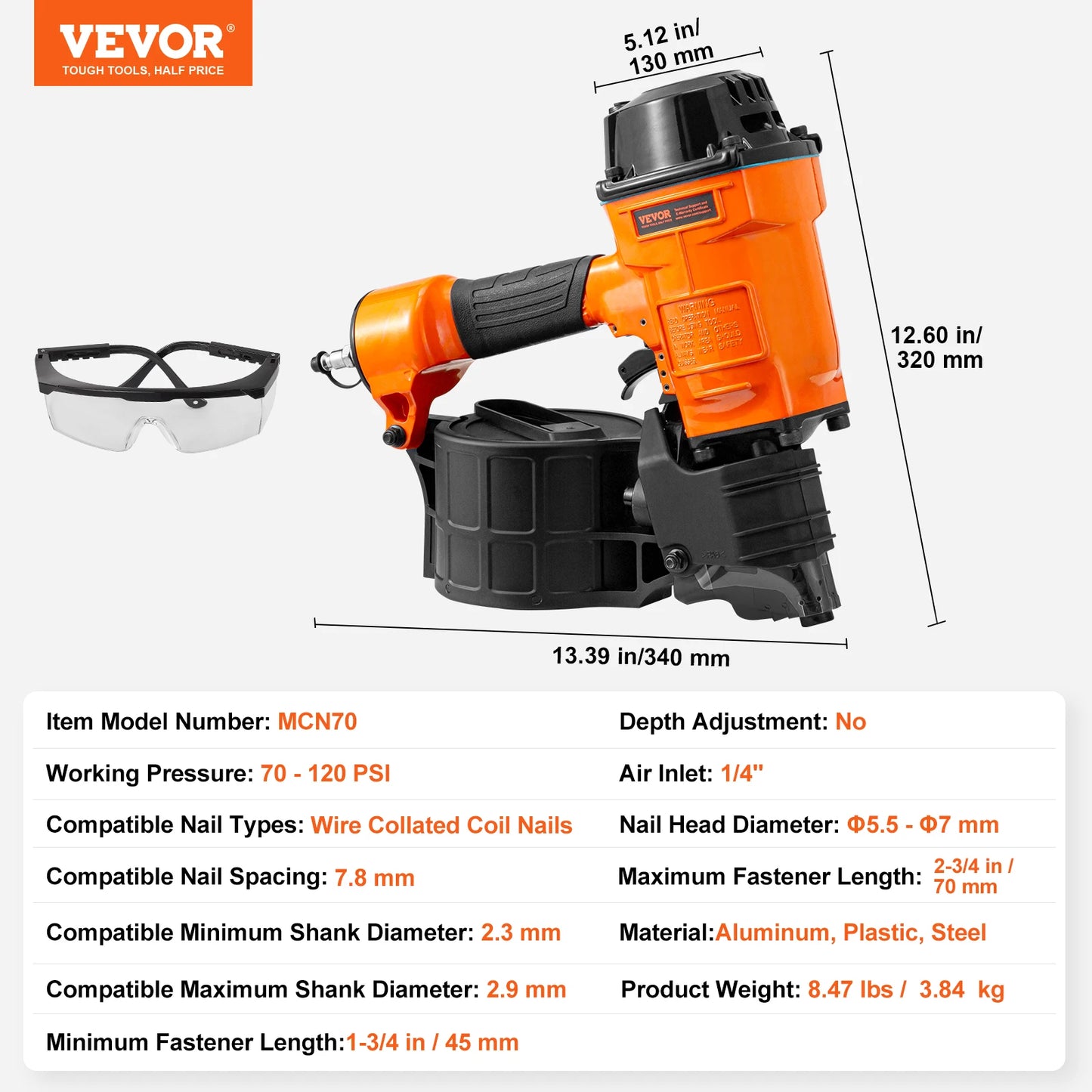 VEVOR Siding Nailer Coil CN65 CN55 CN70 CN83 CN90 Pneumatic