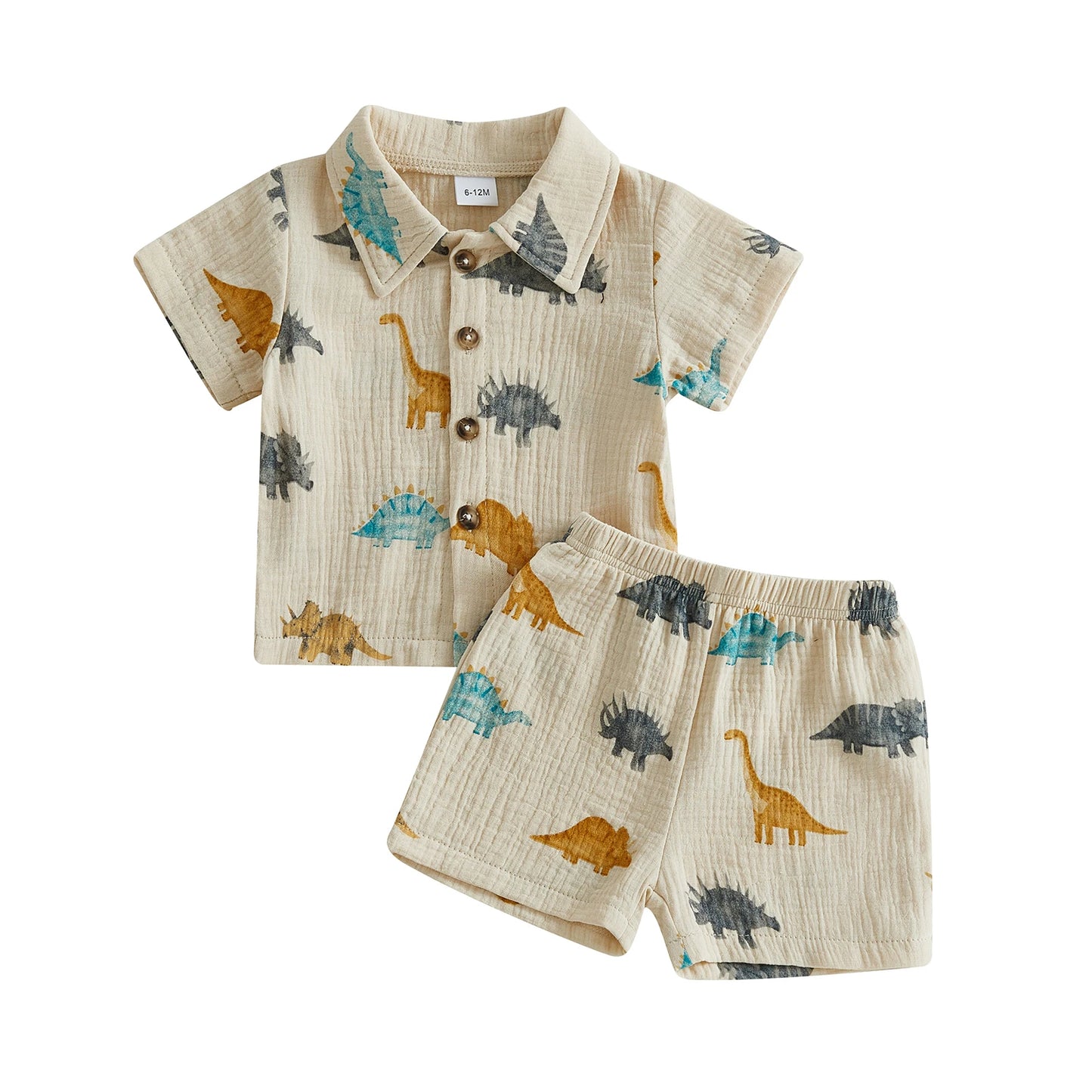 Dino Themed Children Shirt Shorts 2 Piece Summer Set
