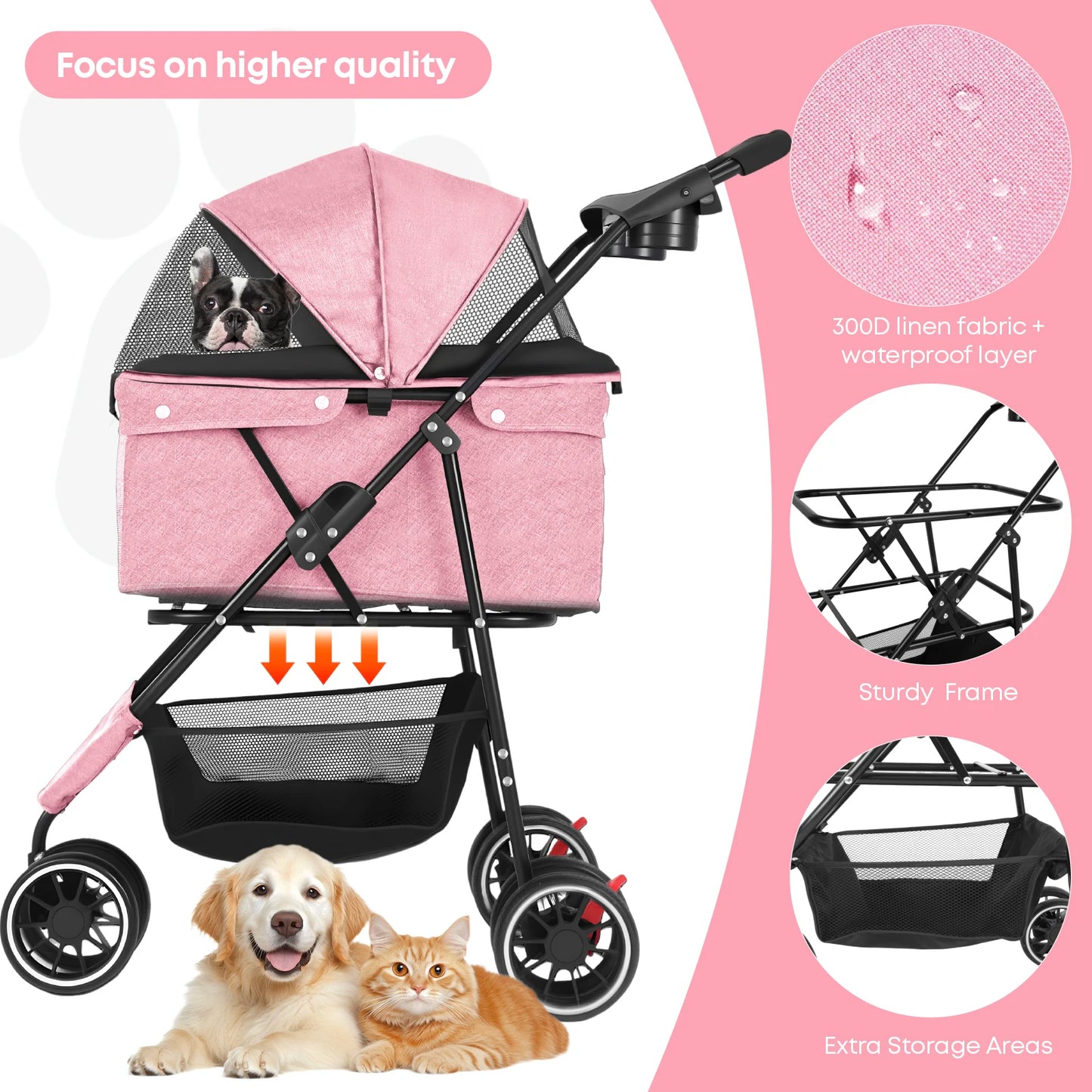 Chihuahua Pet Stroller For Dogs And Cats Foldable Portable