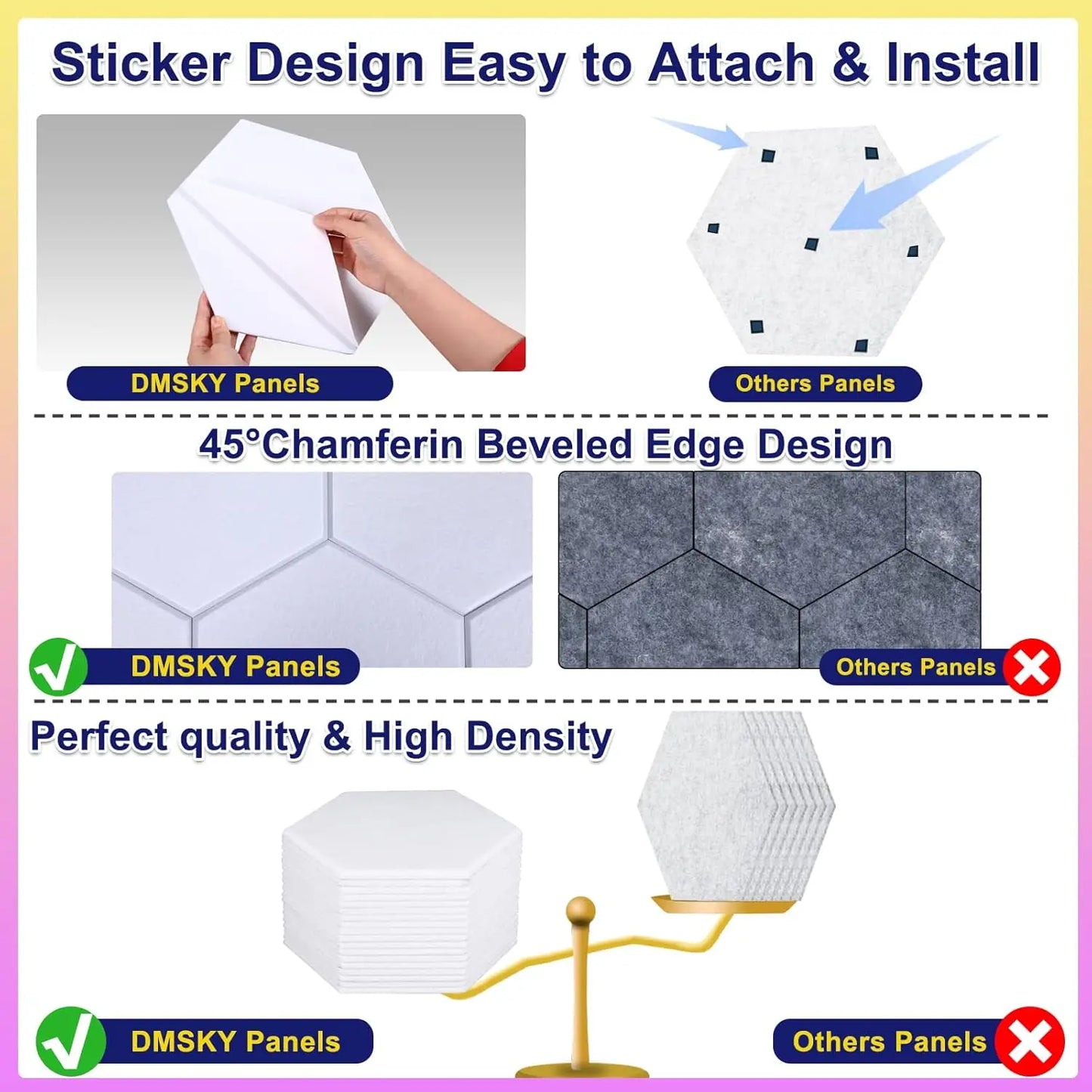 18 Pack SelfAdhesive Acoustic Panels Hexagonal Design For Home Office