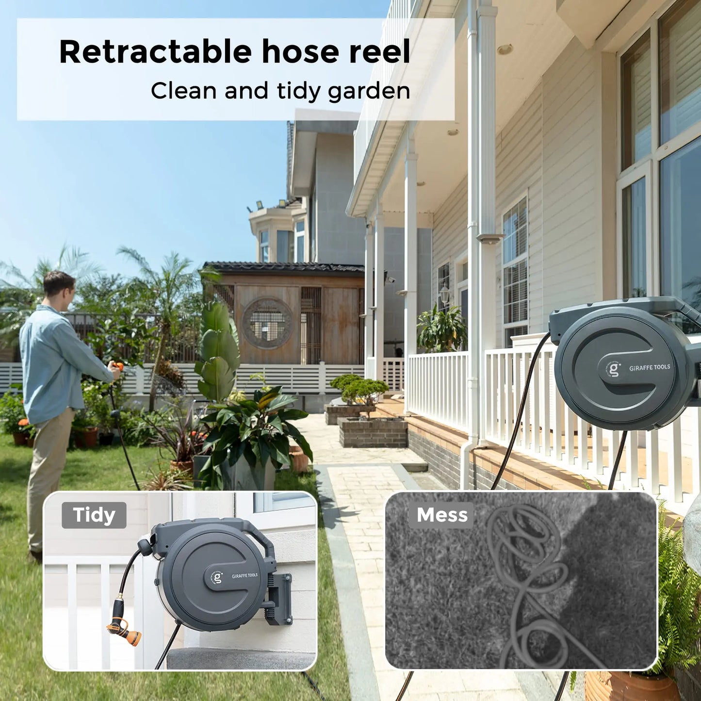 Giraffe Tools AW40 Retractable Garden Hose Reel With Locking System