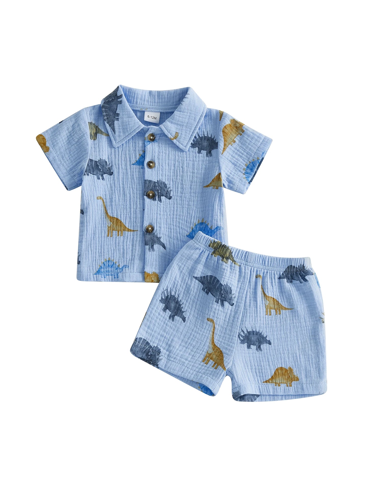 Dino Themed Children Shirt Shorts 2 Piece Summer Set