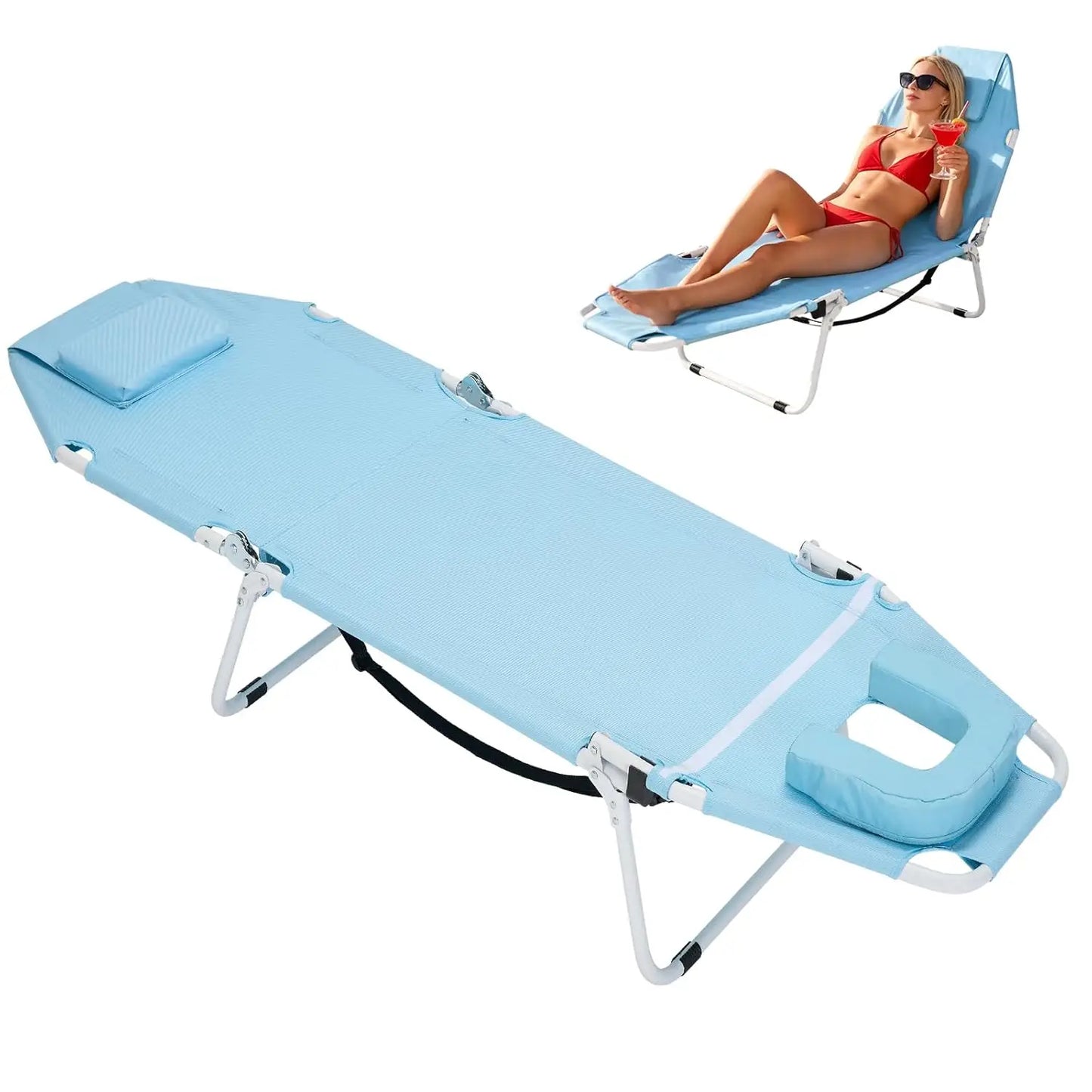 3 In 1 Sun Tanning Chair Folding Chaise Lounge