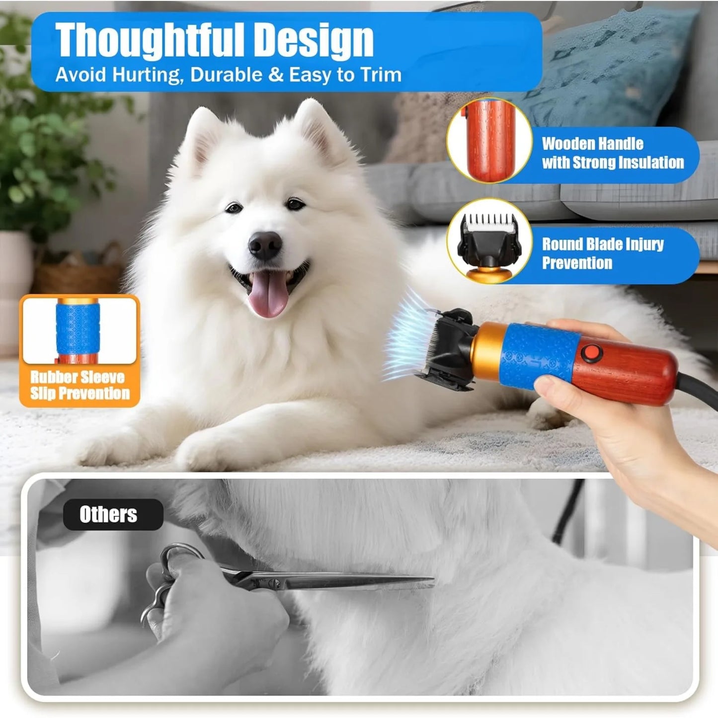 Bymaocar 200W Pet Clippers Low Noise Dog Cat Grooming Kit