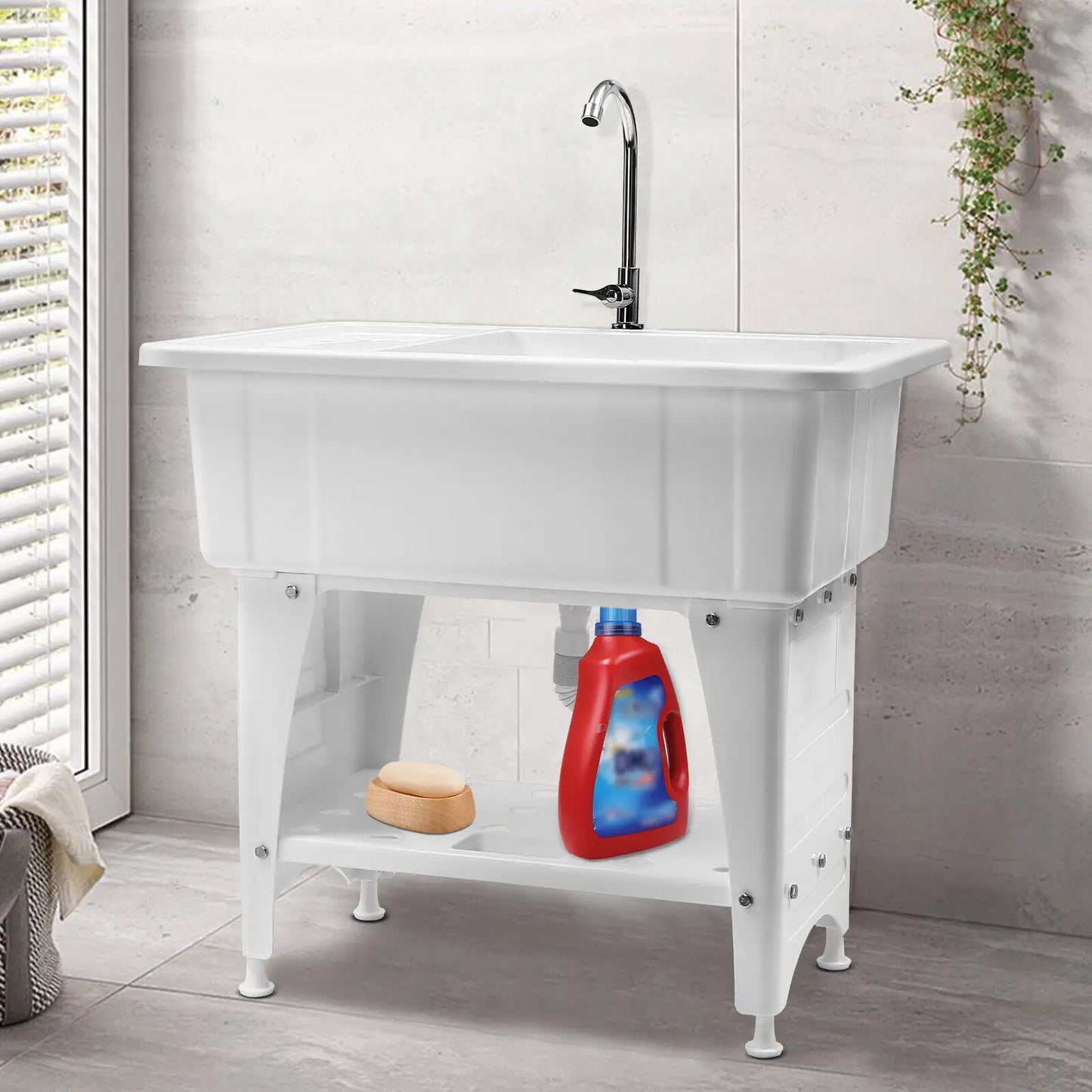 Bymaocar Utility Sink Freestanding Laundry Wash Station With Faucet