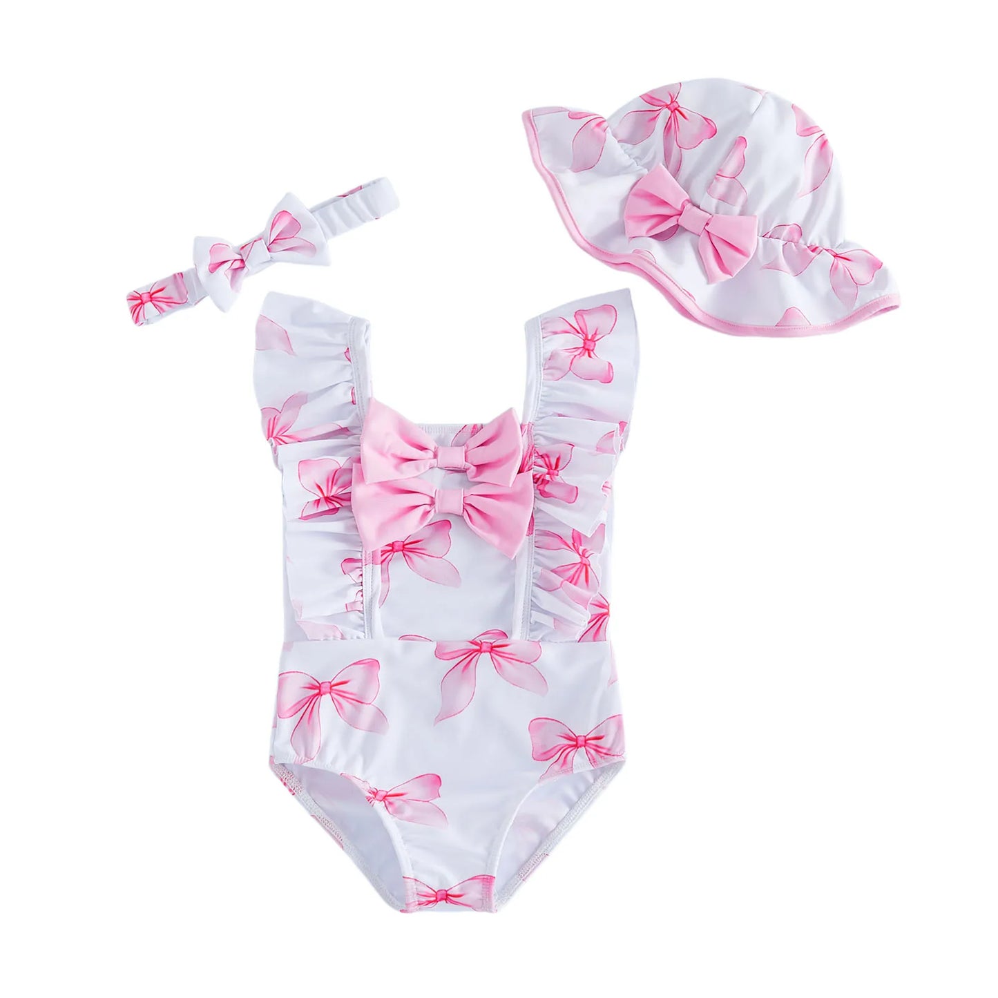 Baby Girls Ruffle Trim Swimsuit With Floral Print Beach Set