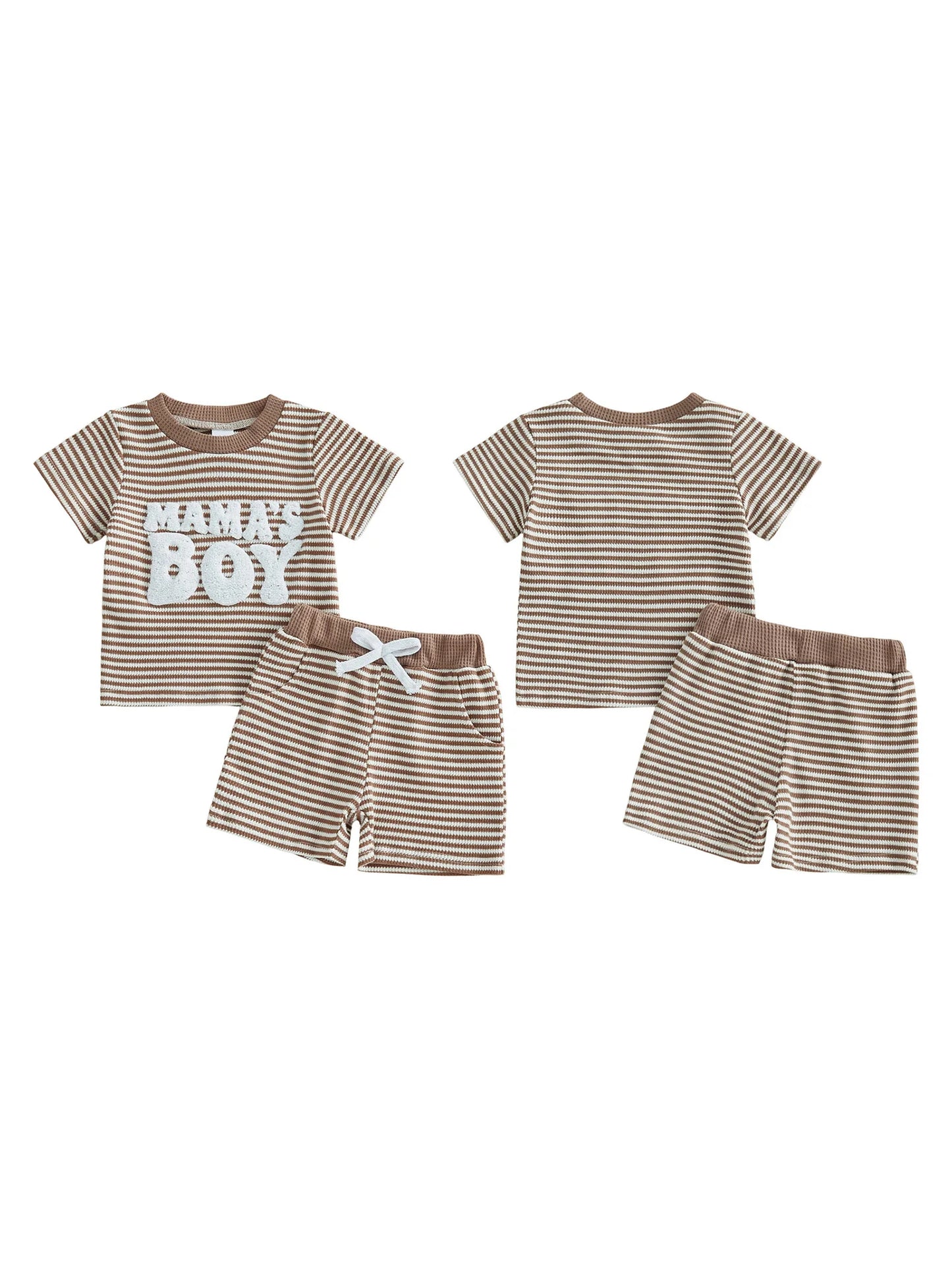 NONECN Baby Boy Summer Clothes Set Embroidered Striped Tee Shorts