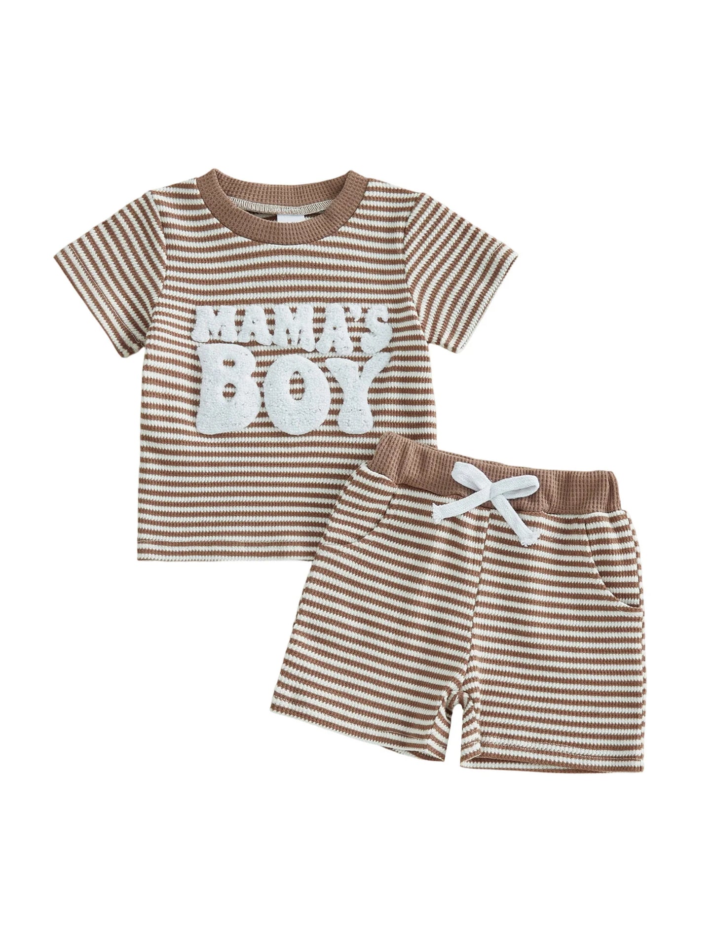 NONECN Baby Boy Summer Clothes Set Embroidered Striped Tee Shorts