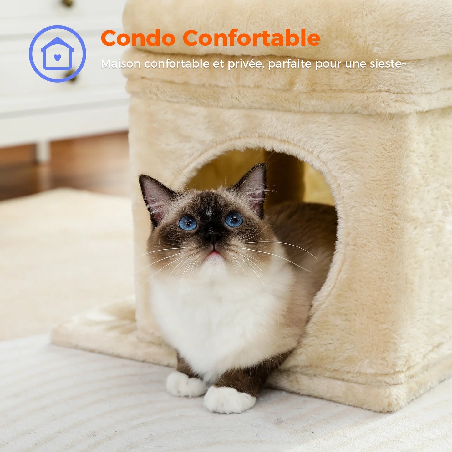 PEQULTI Cat Tree With Natural Sisal Scratching Post And Condo