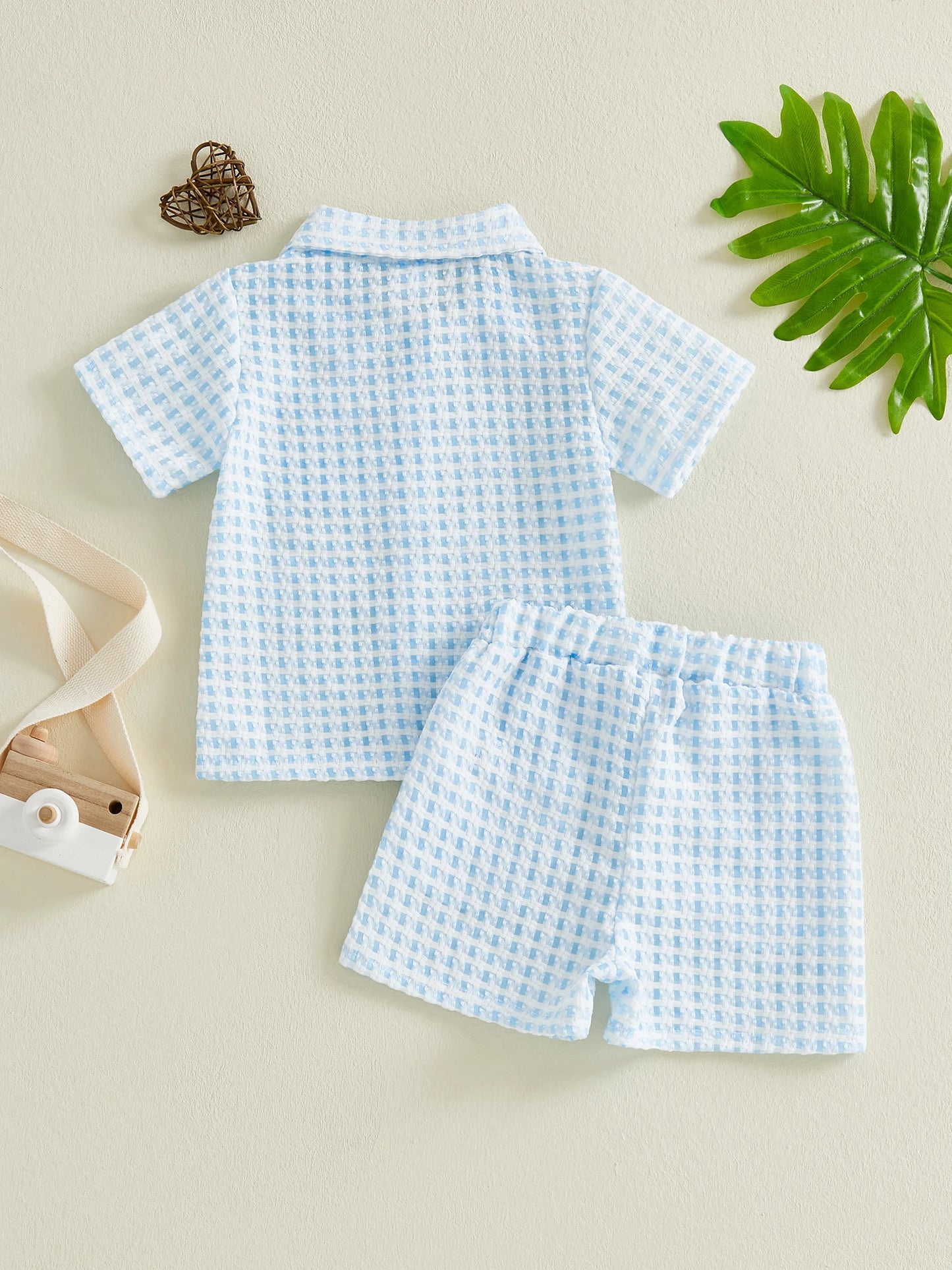 Infant Boy Summer Checkered 2 Piece Shirt And Shorts Set