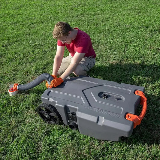 Camper RV Tote Tank With No-Flat Wheels And Gate Valve