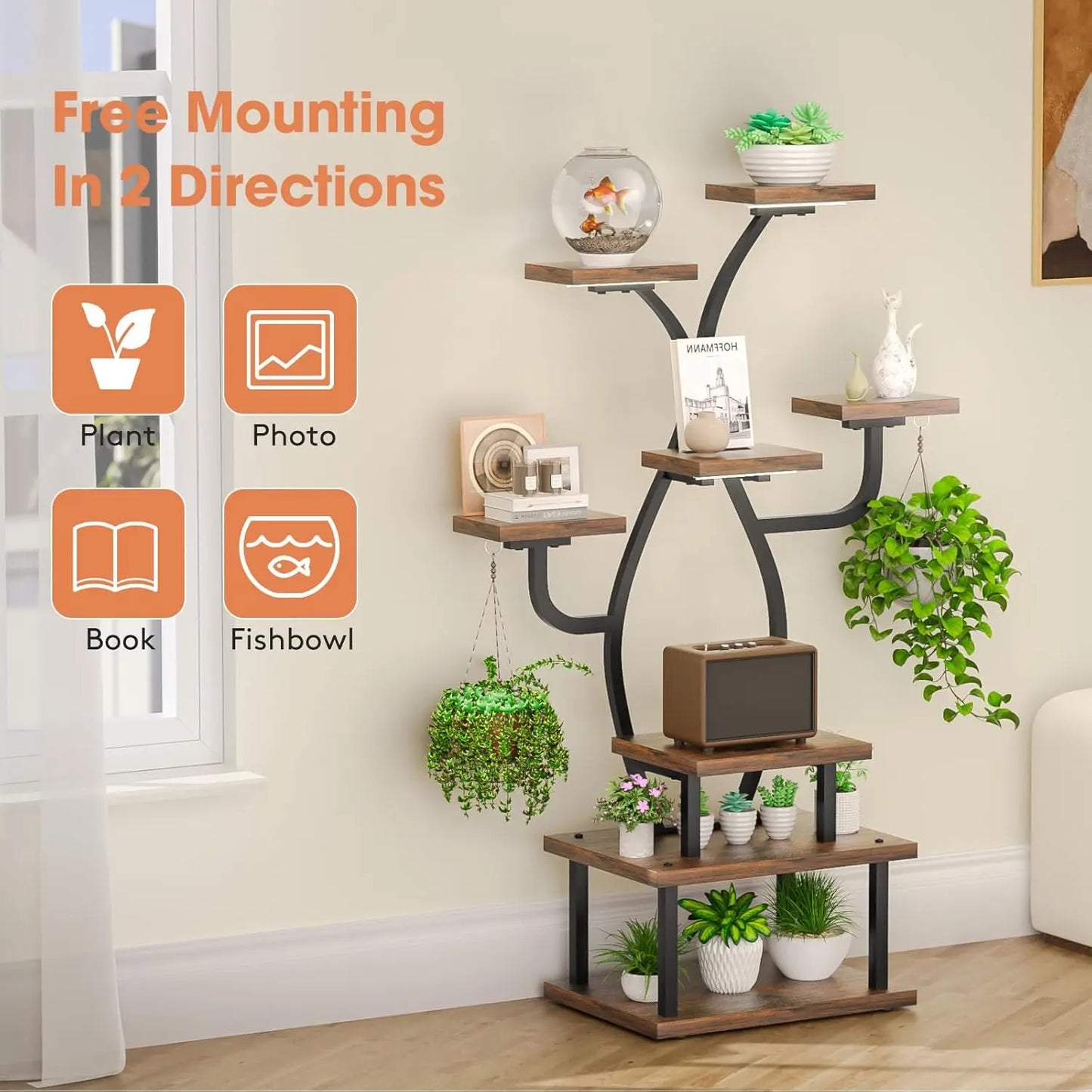 8-Tier Metal Plant Stand With Grow Light For Indoor Garden