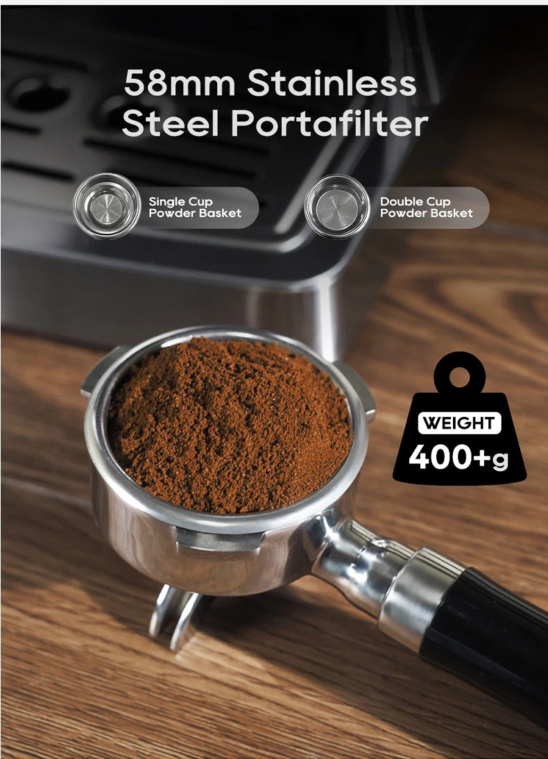HiBREW 20 Bar Semi Automatic Espresso Temperature Adjustable 58mm Portafilter