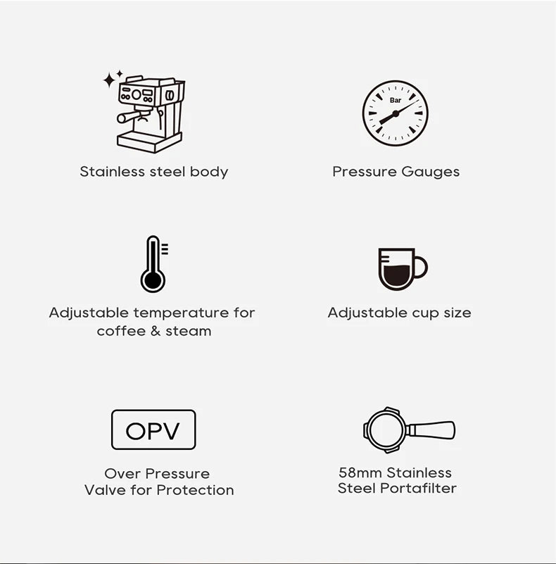 HiBREW 20 Bar Semi Automatic Espresso Temperature Adjustable 58mm Portafilter