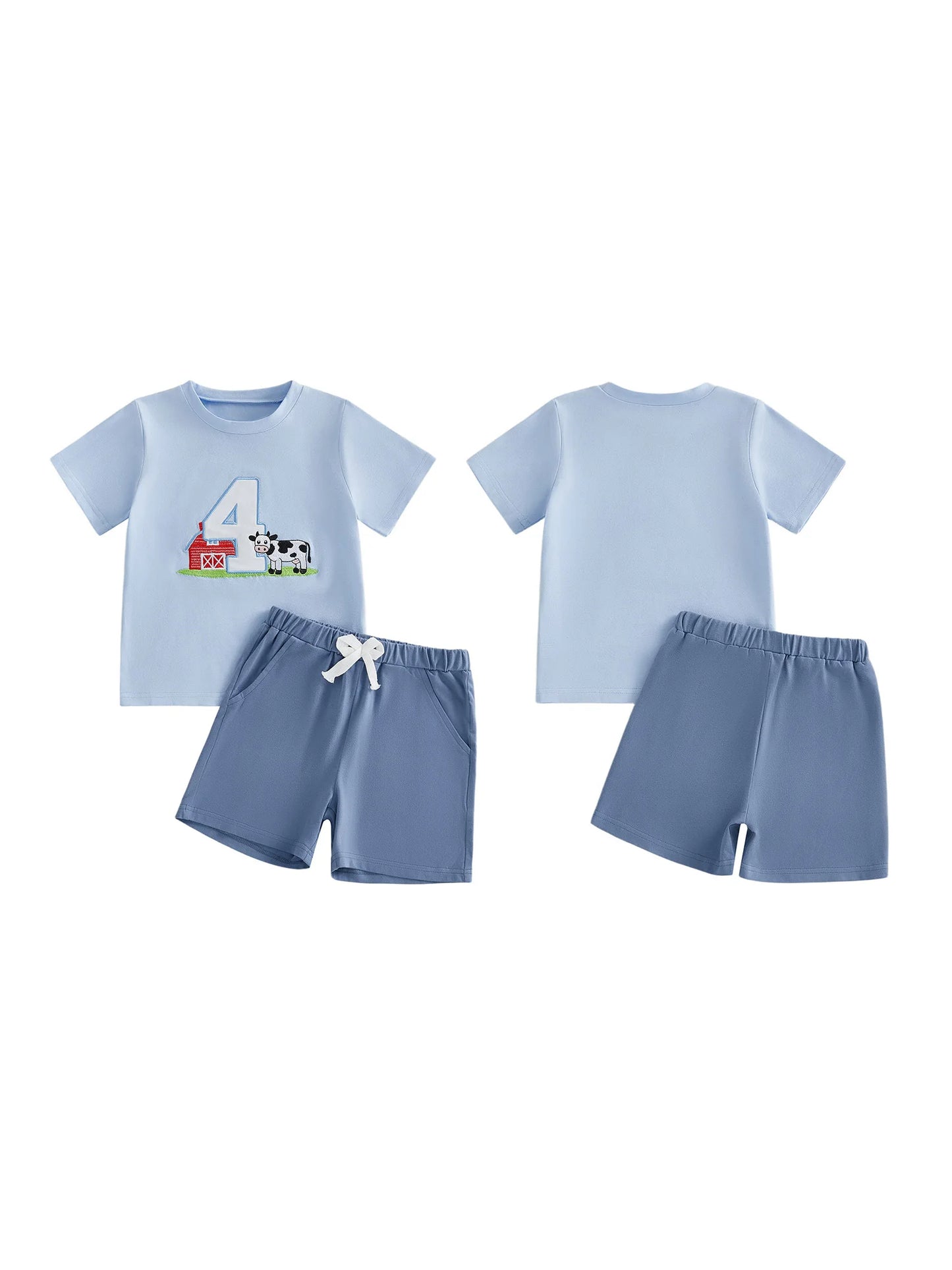 Cute Toddler Embroidered Number Horse Birthday Shirt And Pants Set