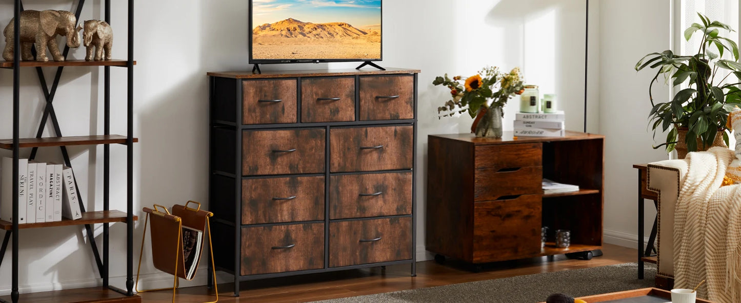 JHK Dresser With 9 Fabric Storage Drawers Wardrobe For Bedroom