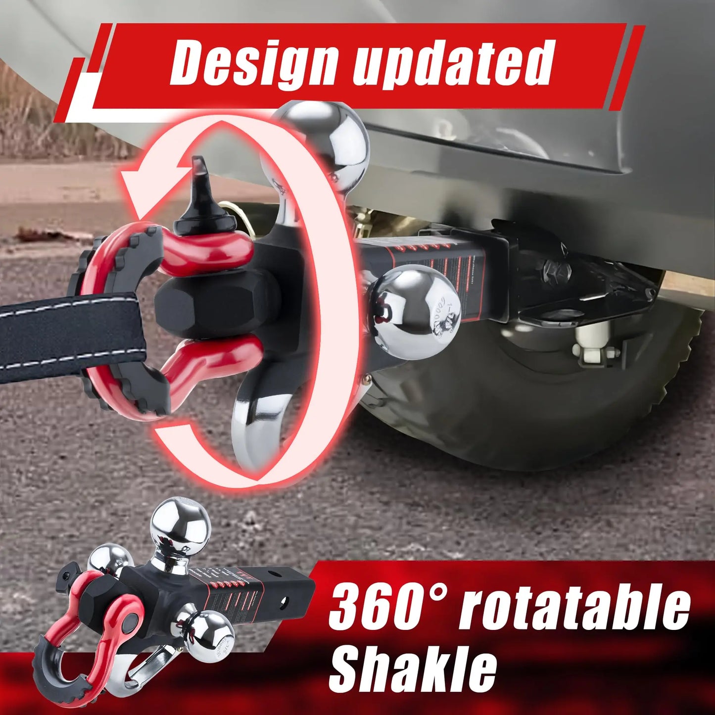 TYT Tri Ball Hitch Mount Locks Tow Hook Clevis Shackle