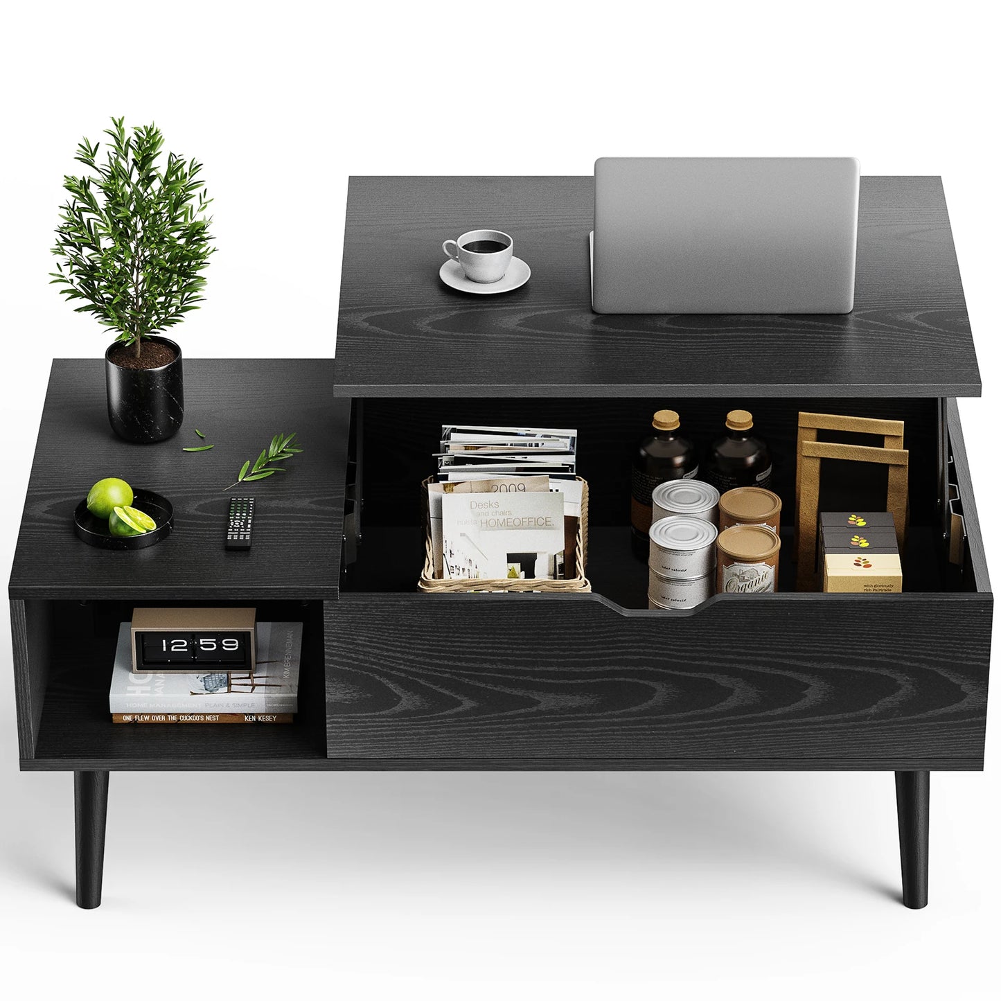 JHK Lift Top Coffee Table With Adjustable Storage Shelf