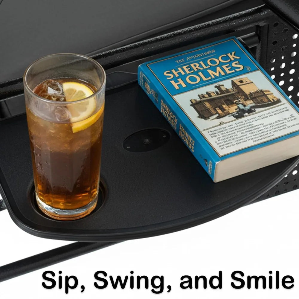 XIAOLANG Patio Swing With Canopy And Cup Holders Weather Resistant
