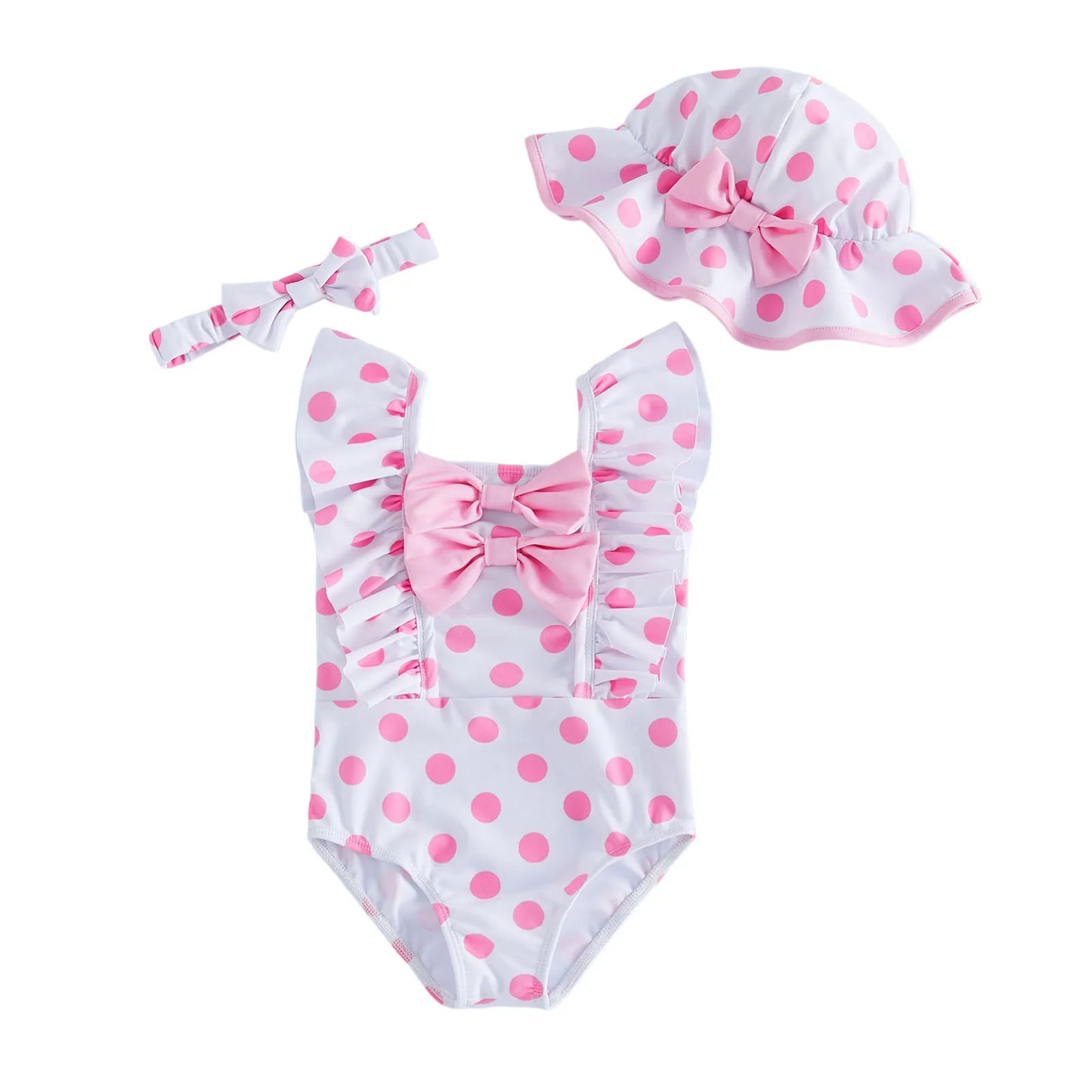 Baby Girls Ruffle Trim Swimsuit With Floral Print Beach Set