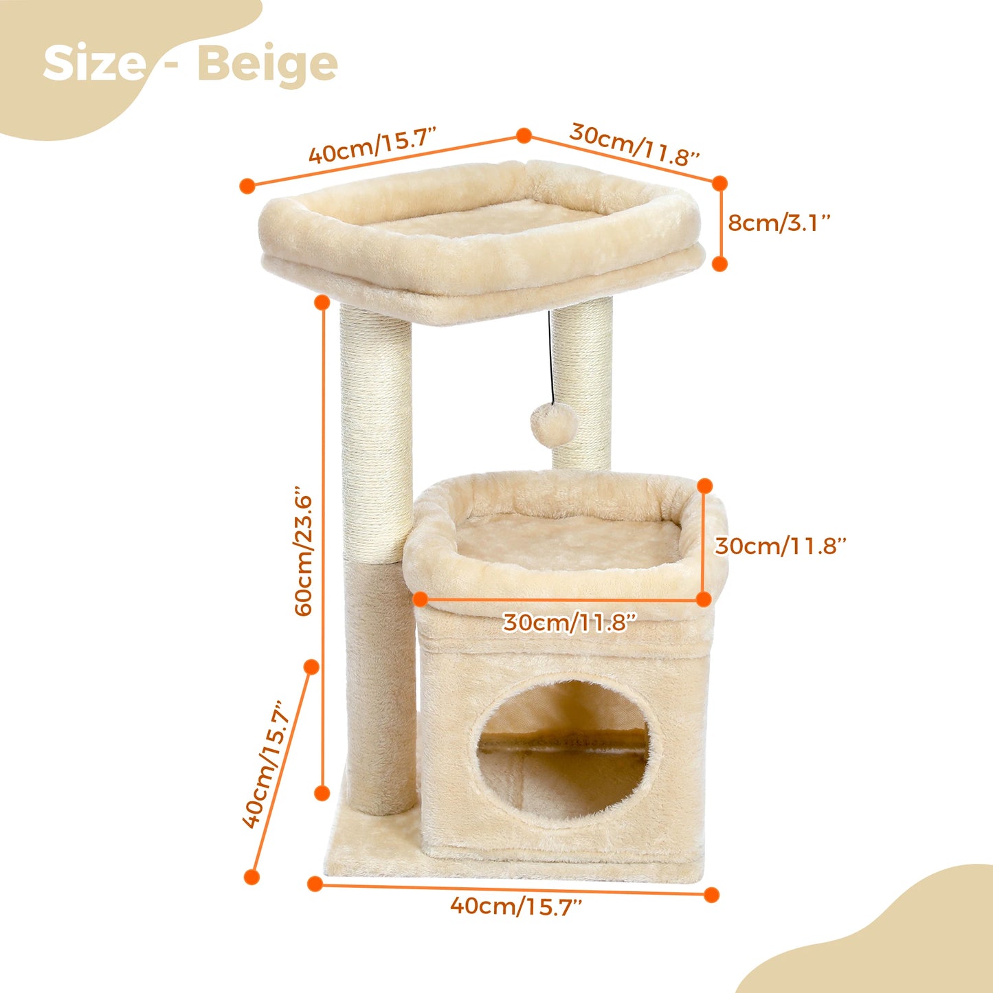 PEQULTI Cat Tree With Natural Sisal Scratching Post And Condo