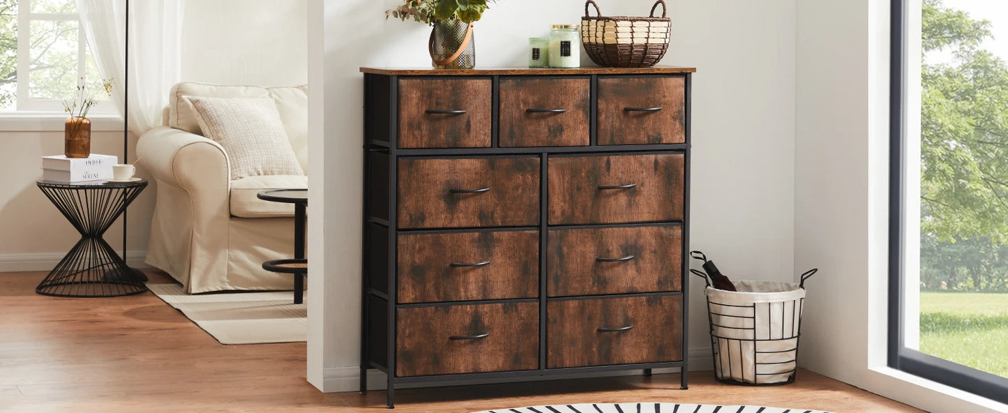 JHK Dresser With 9 Fabric Storage Drawers Wardrobe For Bedroom