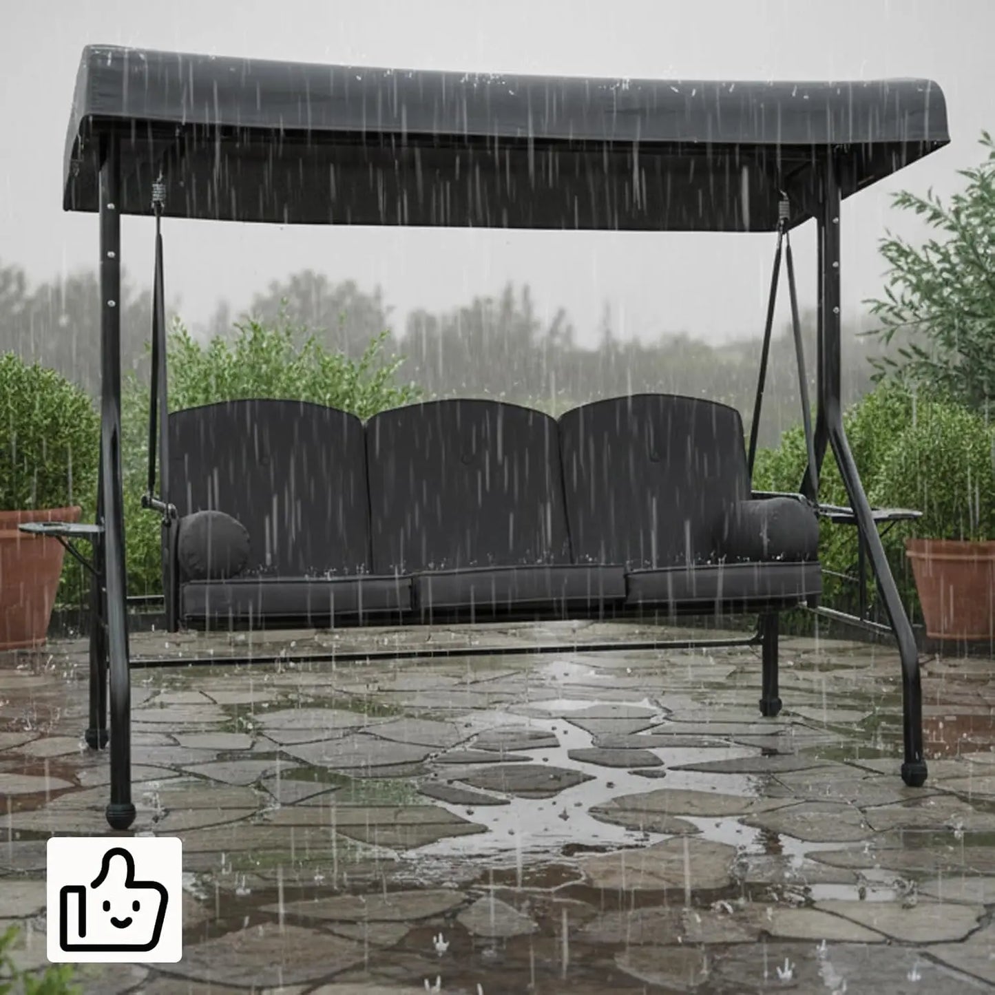 XIAOLANG Patio Swing With Canopy And Cup Holders Weather Resistant