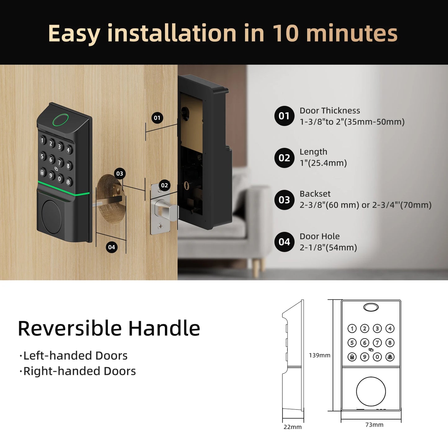 Viladepot Smart Lock Fingerprint Door Lock With App Control Keypad