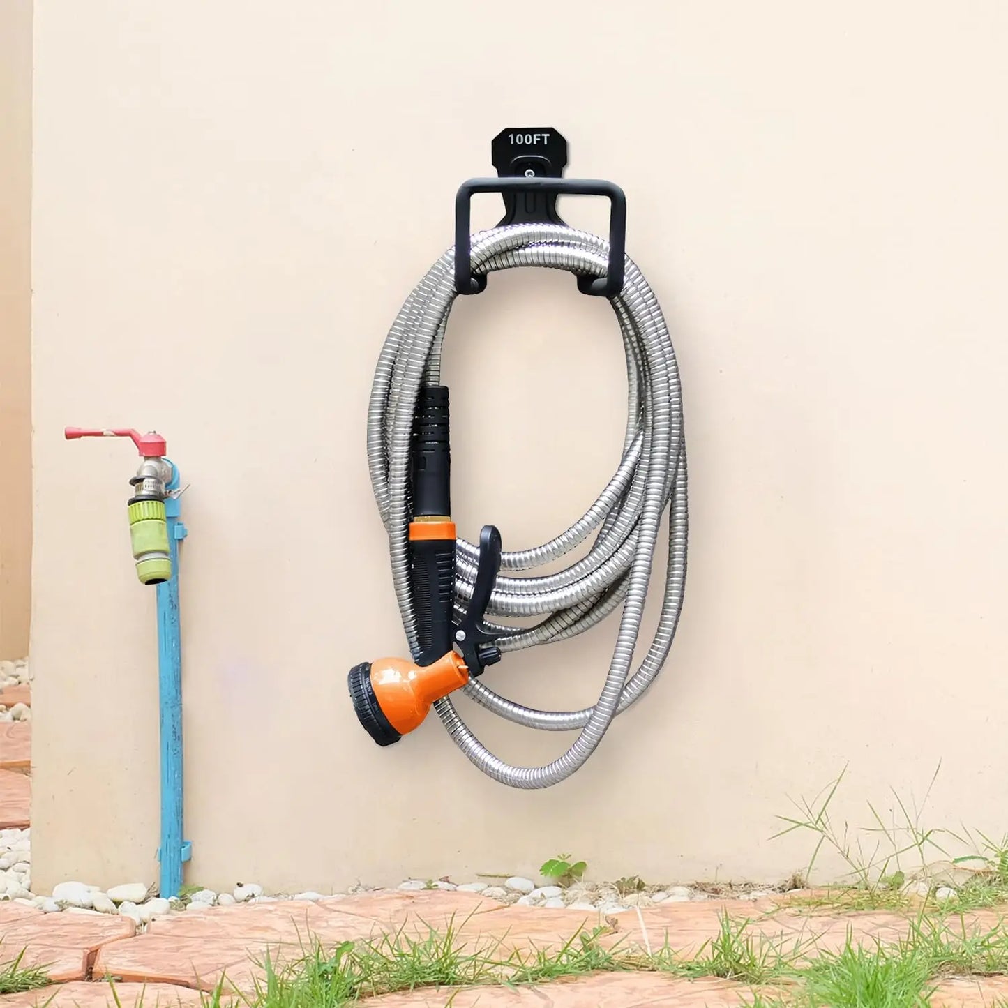 50ft Stainless Steel Garden Hose With 10 Function Adjustable Spray Nozzle Heavy Duty Metal Water Hose For Yard Lawn