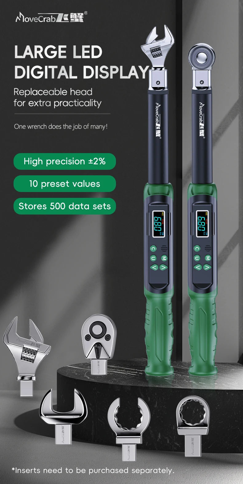 MoveCrab Digital Torque Wrench With Interchangeable Heads 6.8-135 Nm