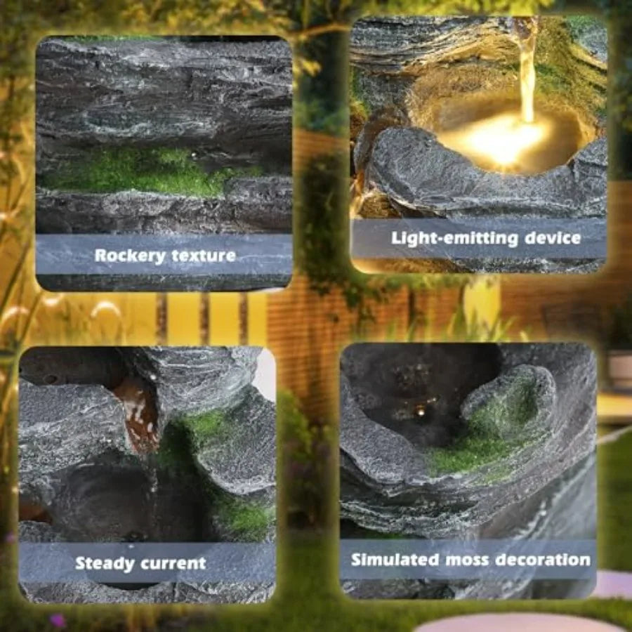 7 Tier Cascading Rock Water Fountain With LED Lights Outdoor