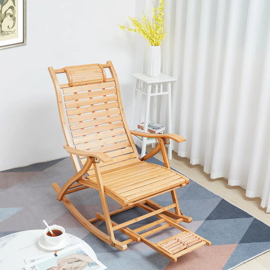 Heavy Duty Folding Bamboo Rocking Chair for Indoor and Outdoor