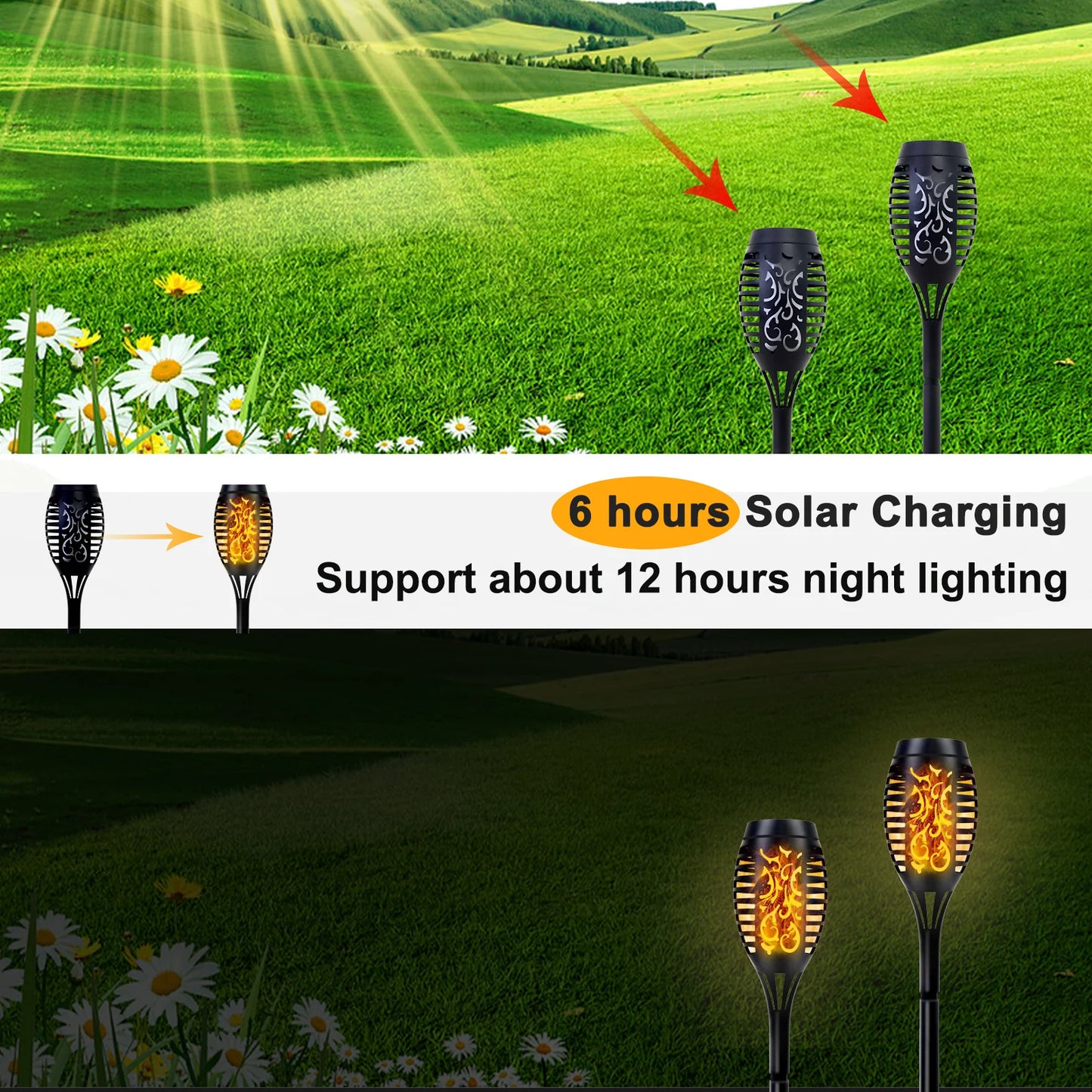 Solar Flame Torch Lights LED Flickering Outdoor Lawn Path Decoration