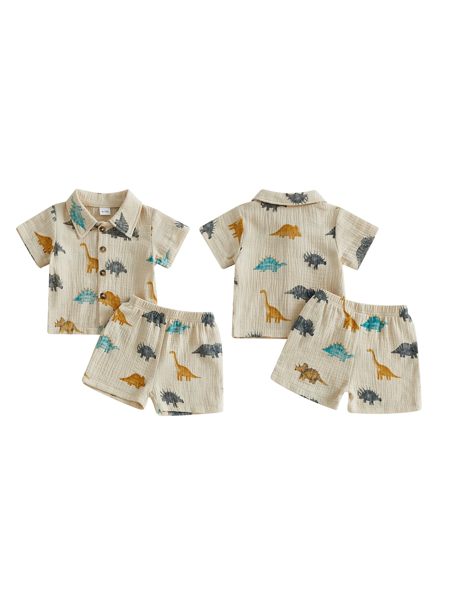 Dino Themed Children Shirt Shorts 2 Piece Summer Set