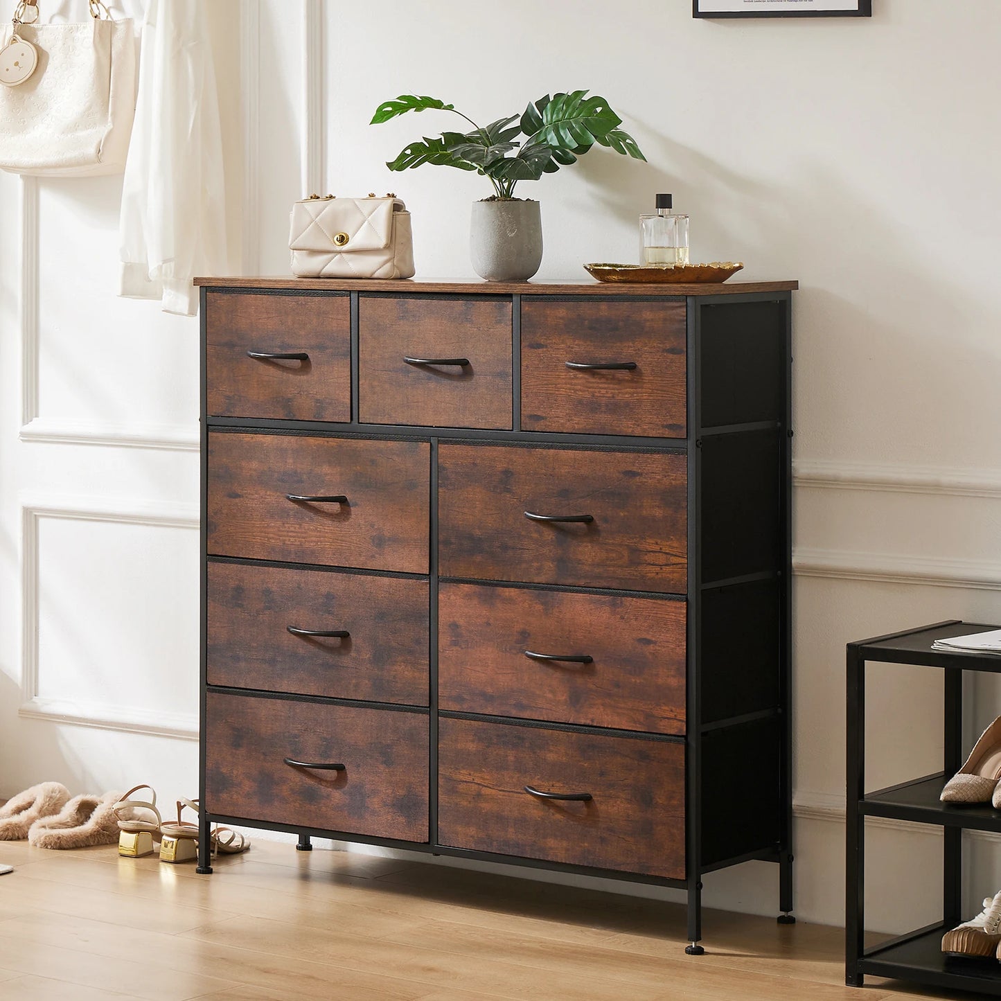 JHK Dresser With 9 Fabric Storage Drawers Wardrobe For Bedroom