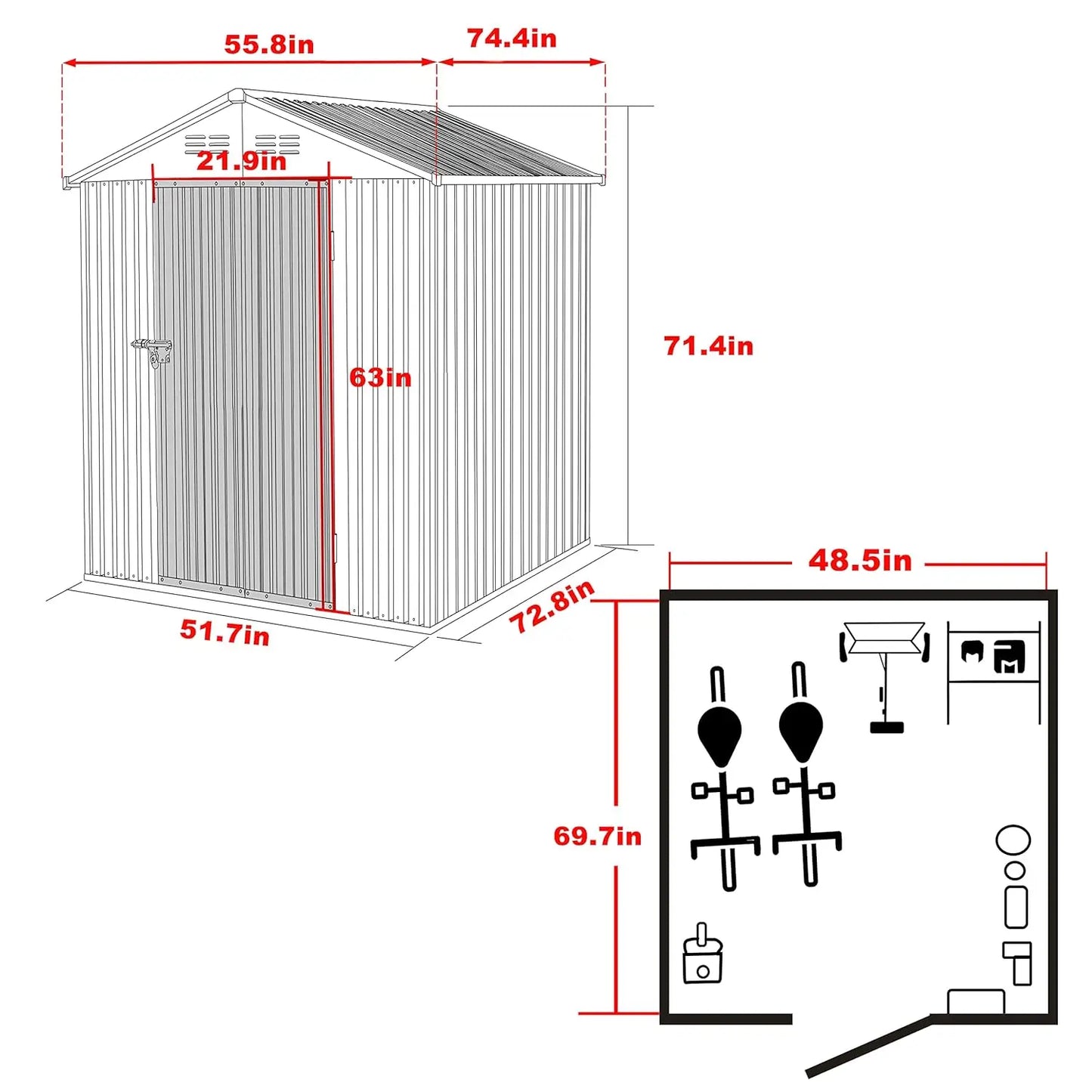 Galvanized Metal Outdoor Storage Shed For Garden Tools