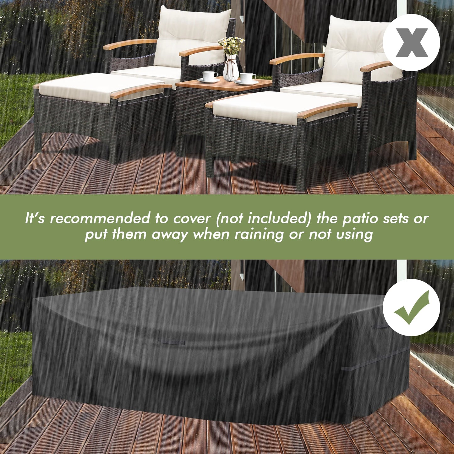HOMASIS 5-Piece Patio Rattan Furniture Set With Wood Top Table