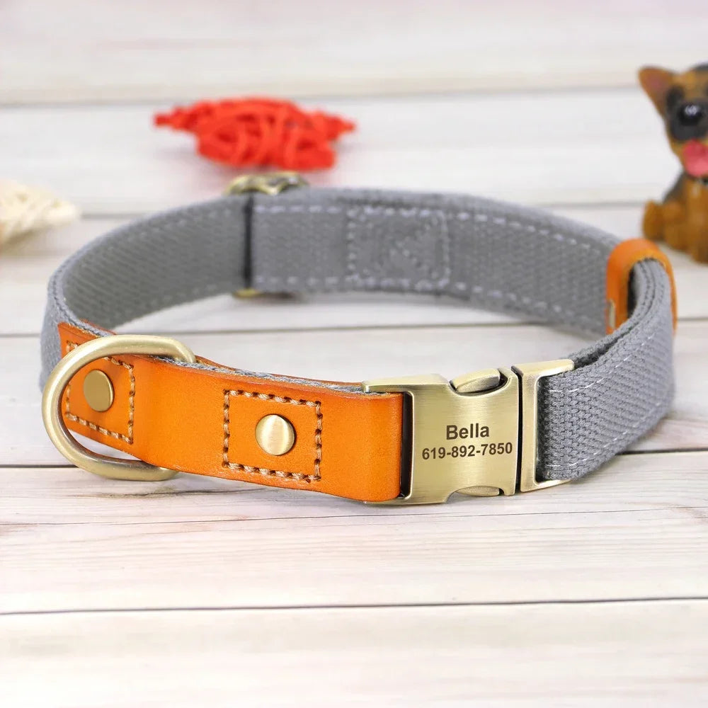 Nylon Custom Dog Collar Leash Set With Personalized Nameplate ID