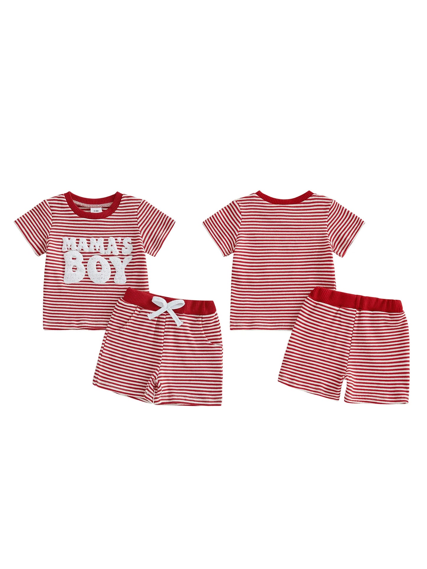 NONECN Baby Boy Summer Clothes Set Embroidered Striped Tee Shorts