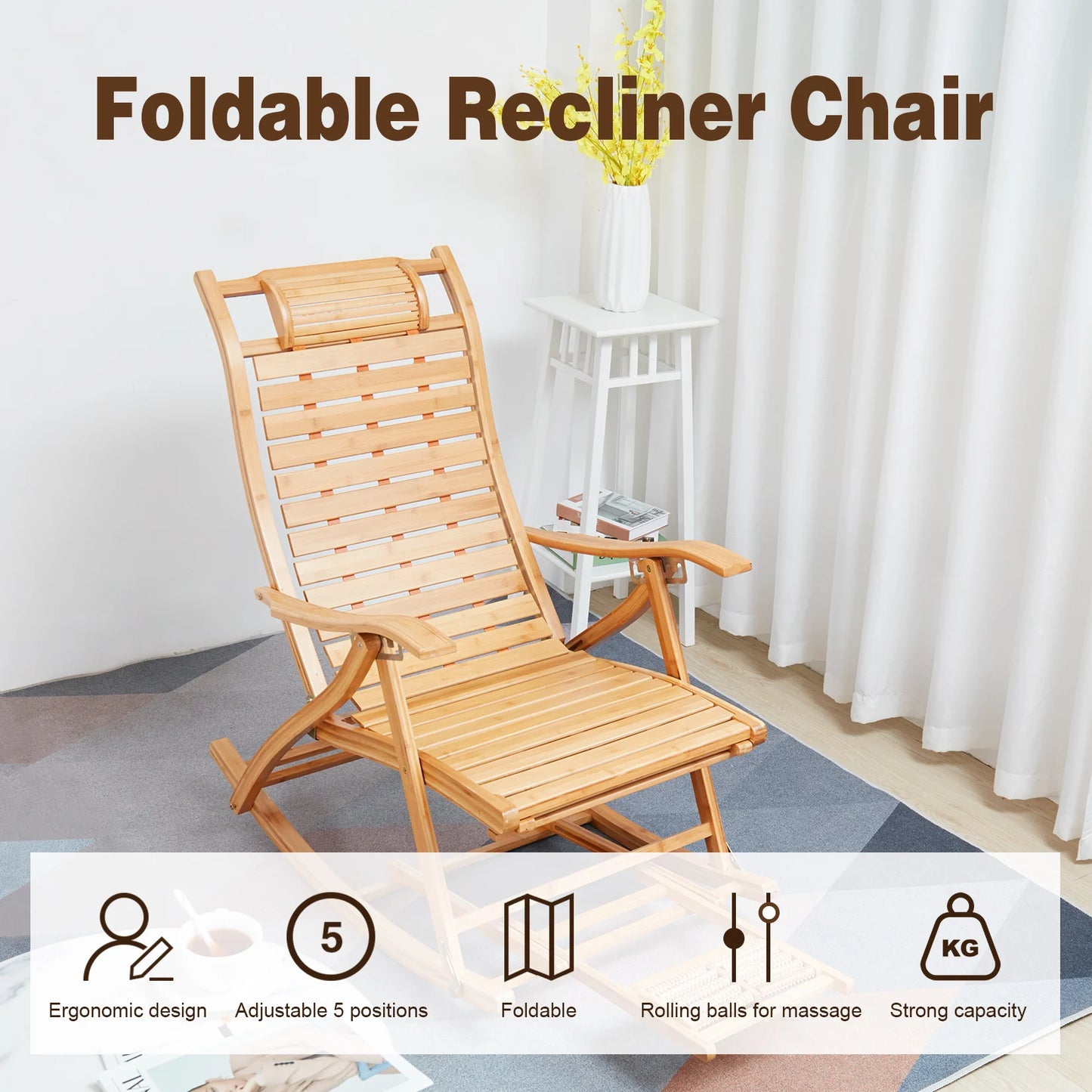 Heavy Duty Folding Bamboo Rocking Chair for Indoor and Outdoor