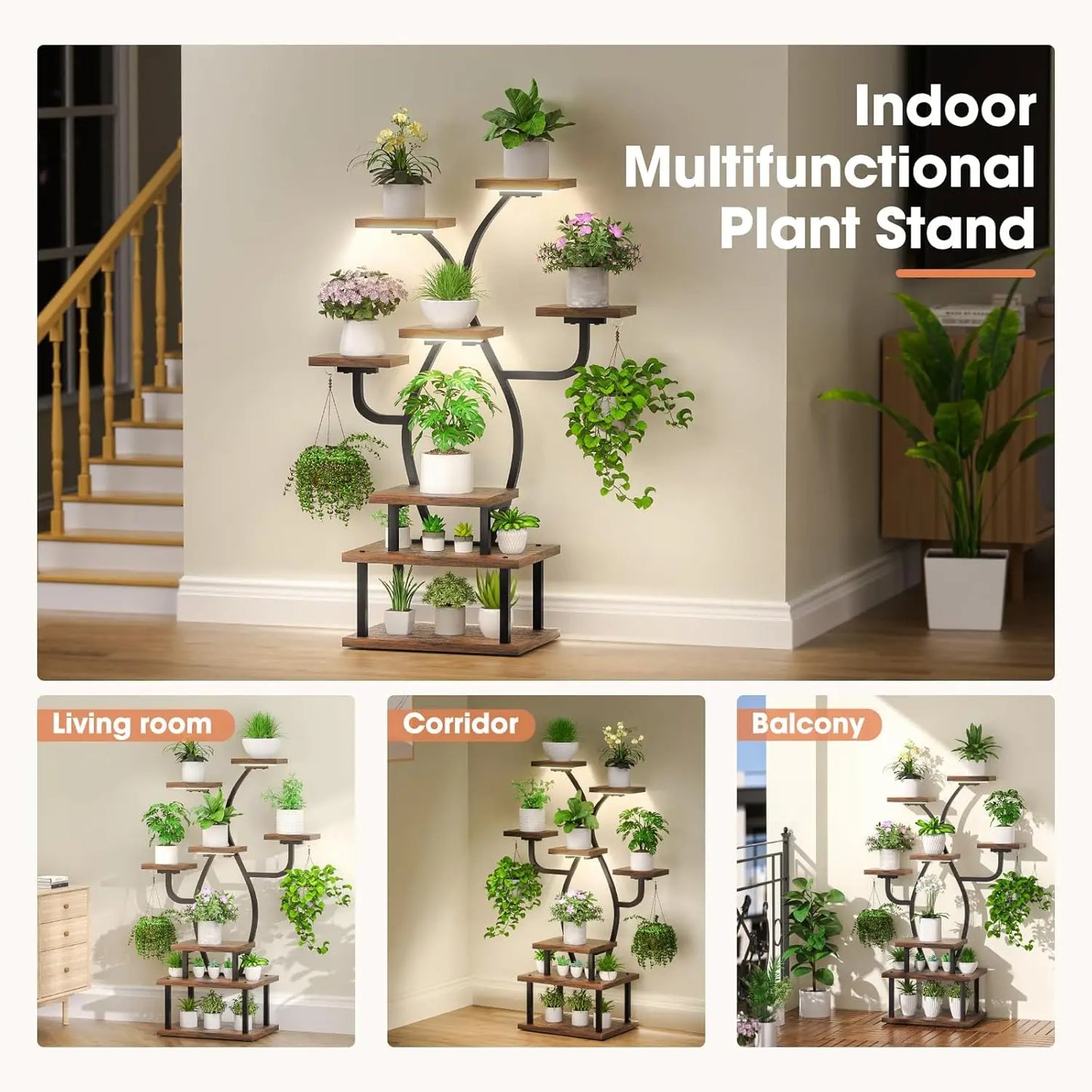 8-Tier Metal Plant Stand With Grow Light For Indoor Garden