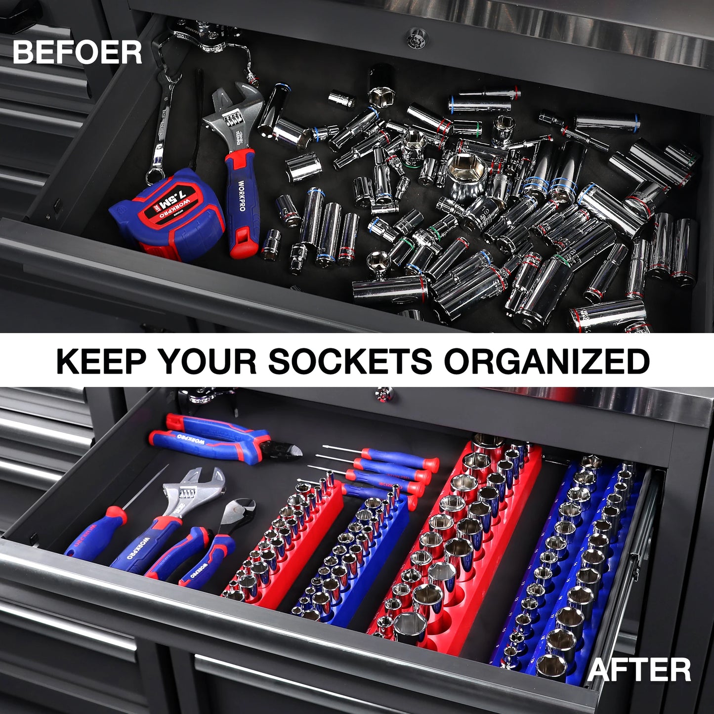Magnetic Socket Organizer Set Large Capacity Metric And SAE